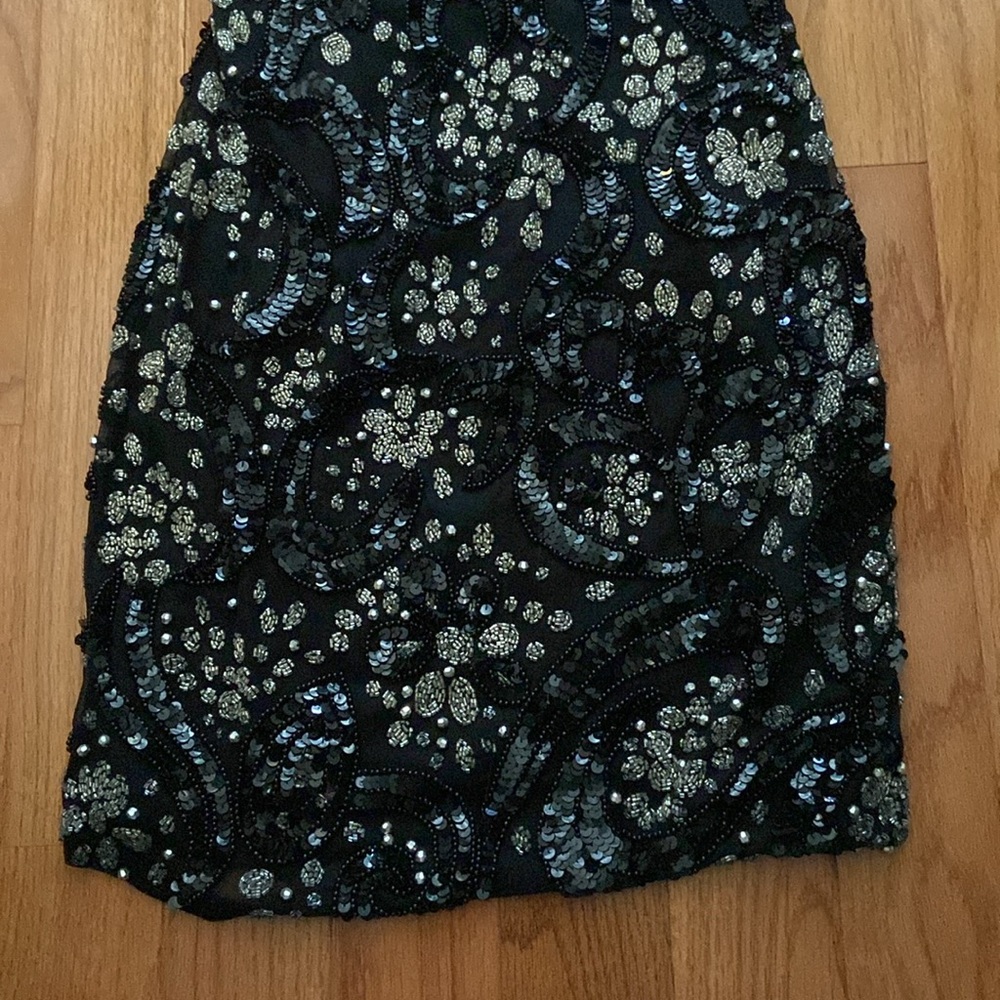 Vintage Black Beaded Floral Scoop-Neck Mini Dress - Picture 5 of 9